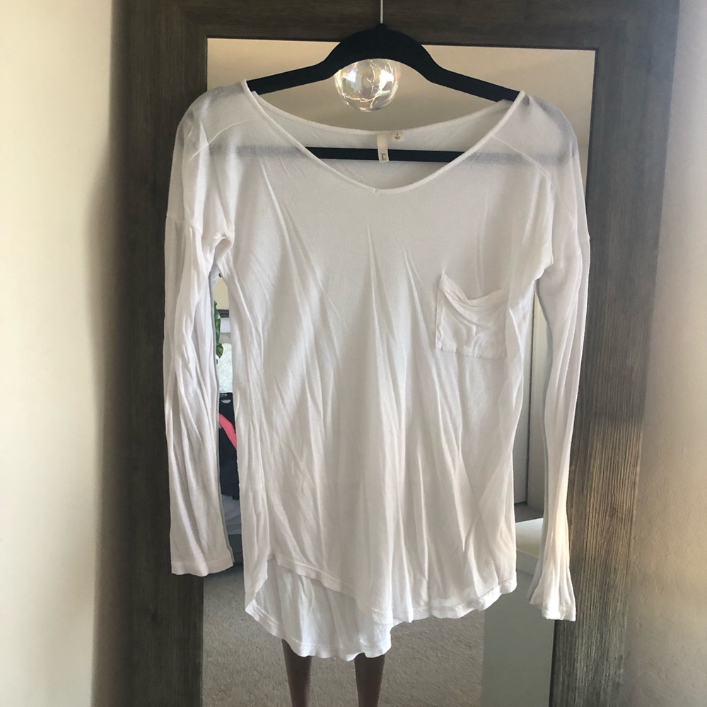 Frenchi Nordstrom White Long Sleeve Pocket Tee | Tunic Length | S